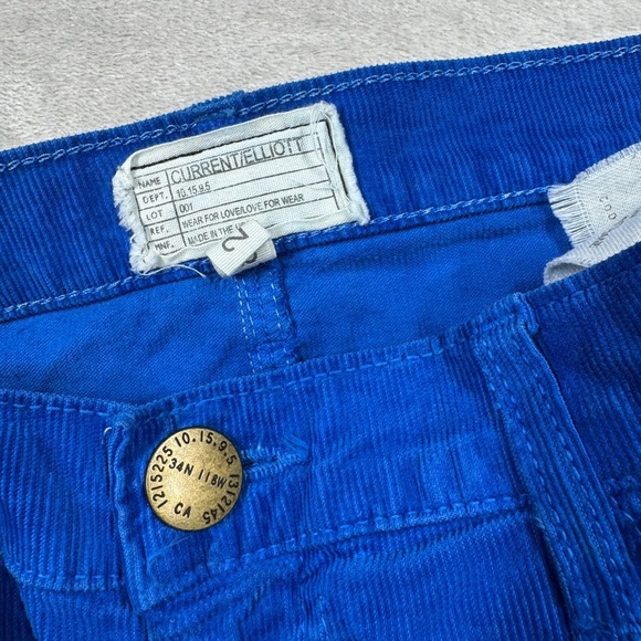 Current/Elliott The Skinny Electric Blue Corduroy Zip Fly Colorful Pants Size 28 - Picture 14 of 16